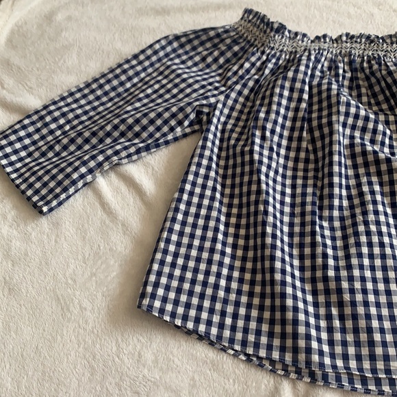 Madewell size XS gingham navy blue and white 3/4 sleeve blouse boho cute in EUC - Picture 5 of 8